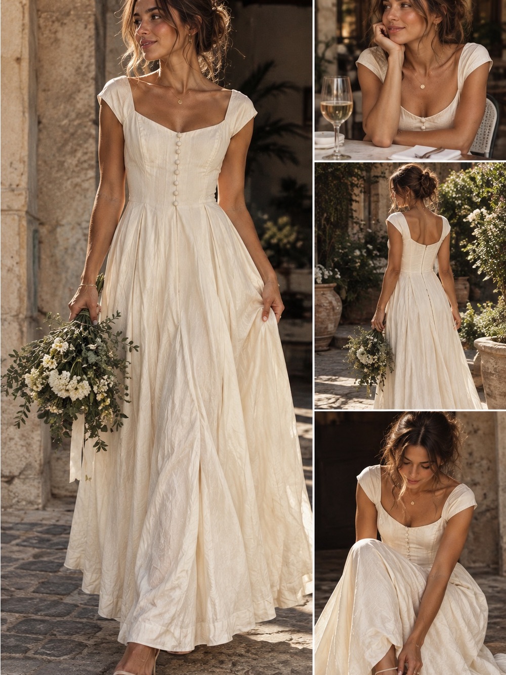 Vintage Jessica McClintock Bridal Wedding Dress Gunne Sax Ivory Button Front 90s